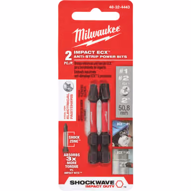 Milwaukee Shockwave #1 and #2 ECX 2 In. Power Impact Screwdriver Bit (2-Pack) (48-32-4443)